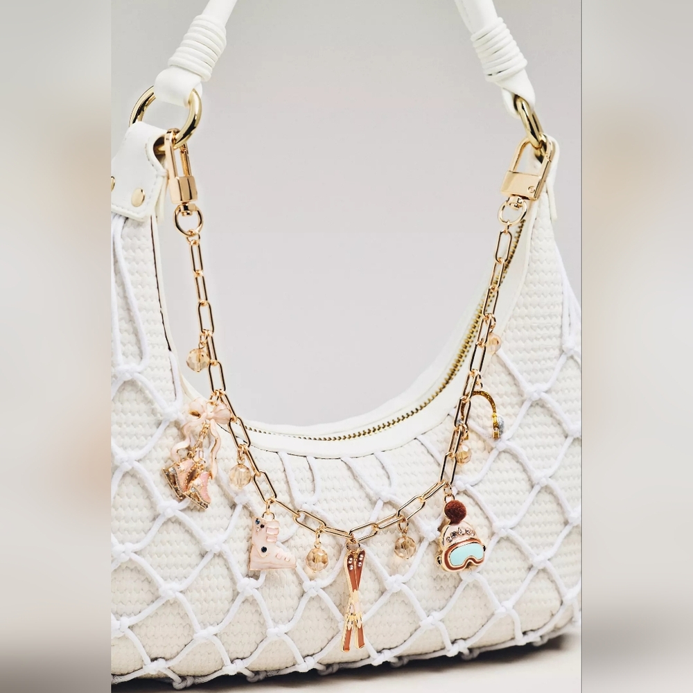 Anthropologie Party Bag Charm Chain Ski Theme NEW Gold Tone